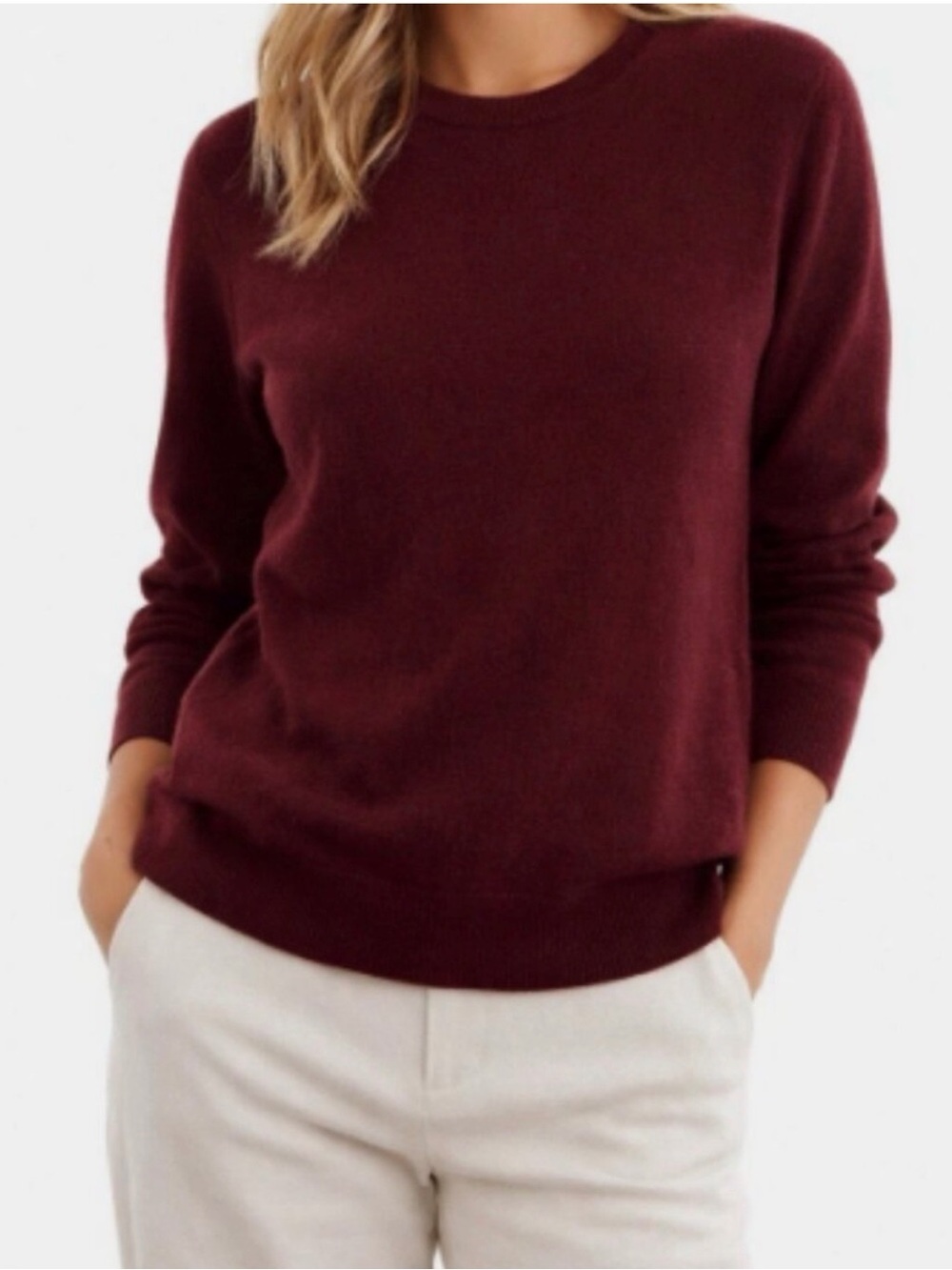 Quince Mongolian Cashmere Crewneck Sweater Rich Burgundy M